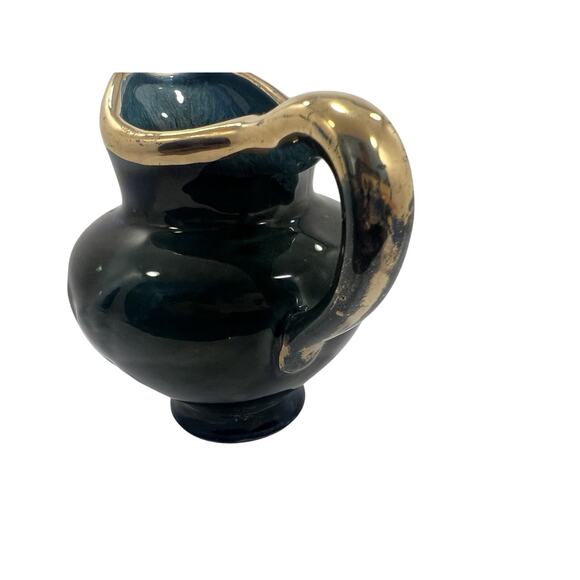 Hull emerald green drip glaze pitcher with eagle embossed, 6" - Picture 4 of 9